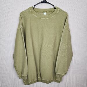 AERIE Oversized Ribbed Green Cotton Crew Neck Sweatshirt S